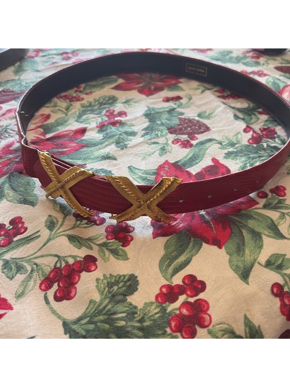 Sandy Duftler vintage red belt with gold XX buckle